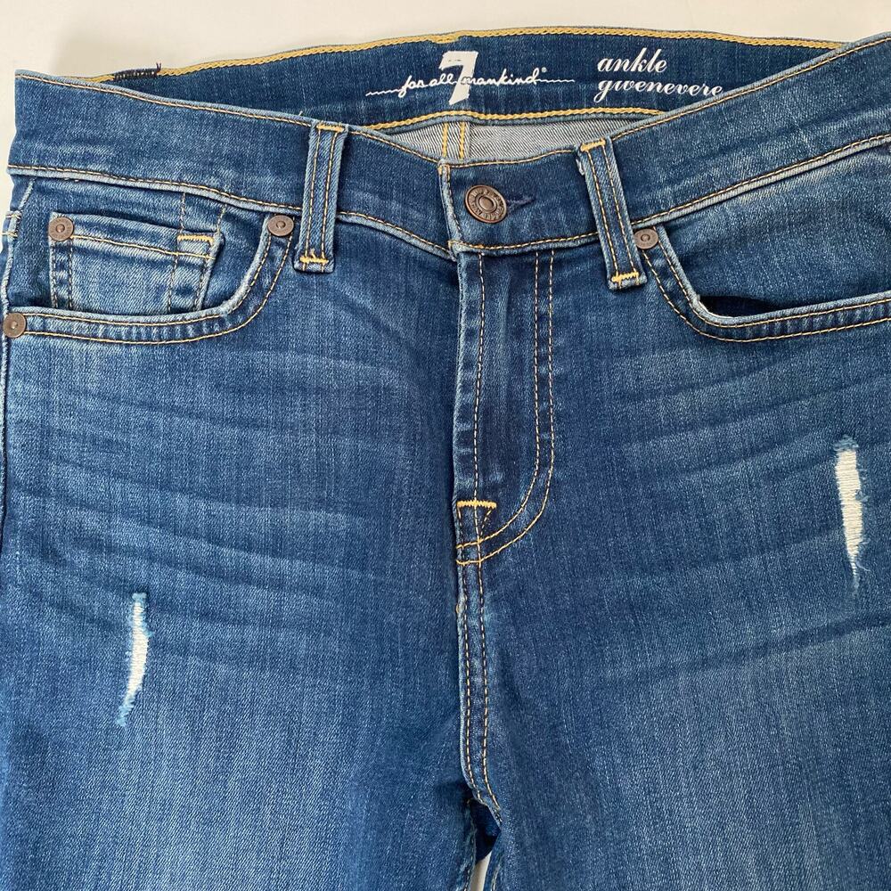 7 For All Mankind Gwenevere Jeans Blue Medium Wash Distressed Skinny Womens 26 - Picture 3 of 11